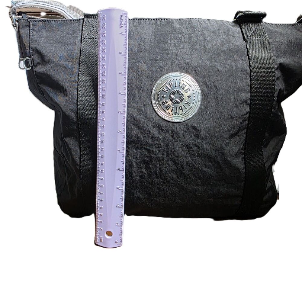 Kipling Black Crinkled Nylon Tote Bag Shoulder Purse Lightweight EUC - Picture 6 of 8